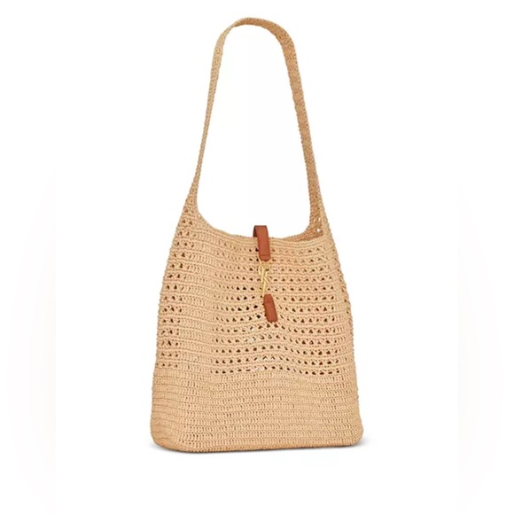 Saint Laurent Le 5 À 7 in Raffia Crochet and Smooth Leather - Picture 2 of 9